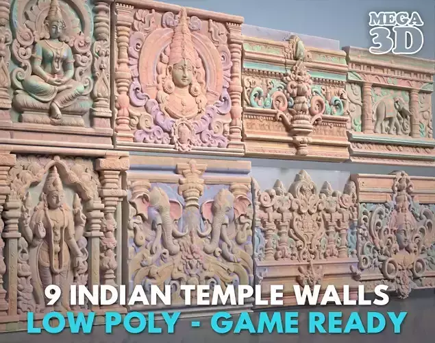 Low poly Indian Temple Walls B - 240612