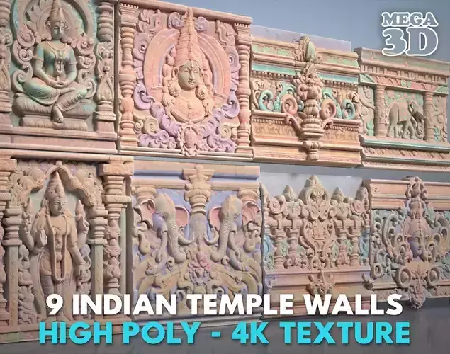 High poly Indian Temple Walls B - 240612