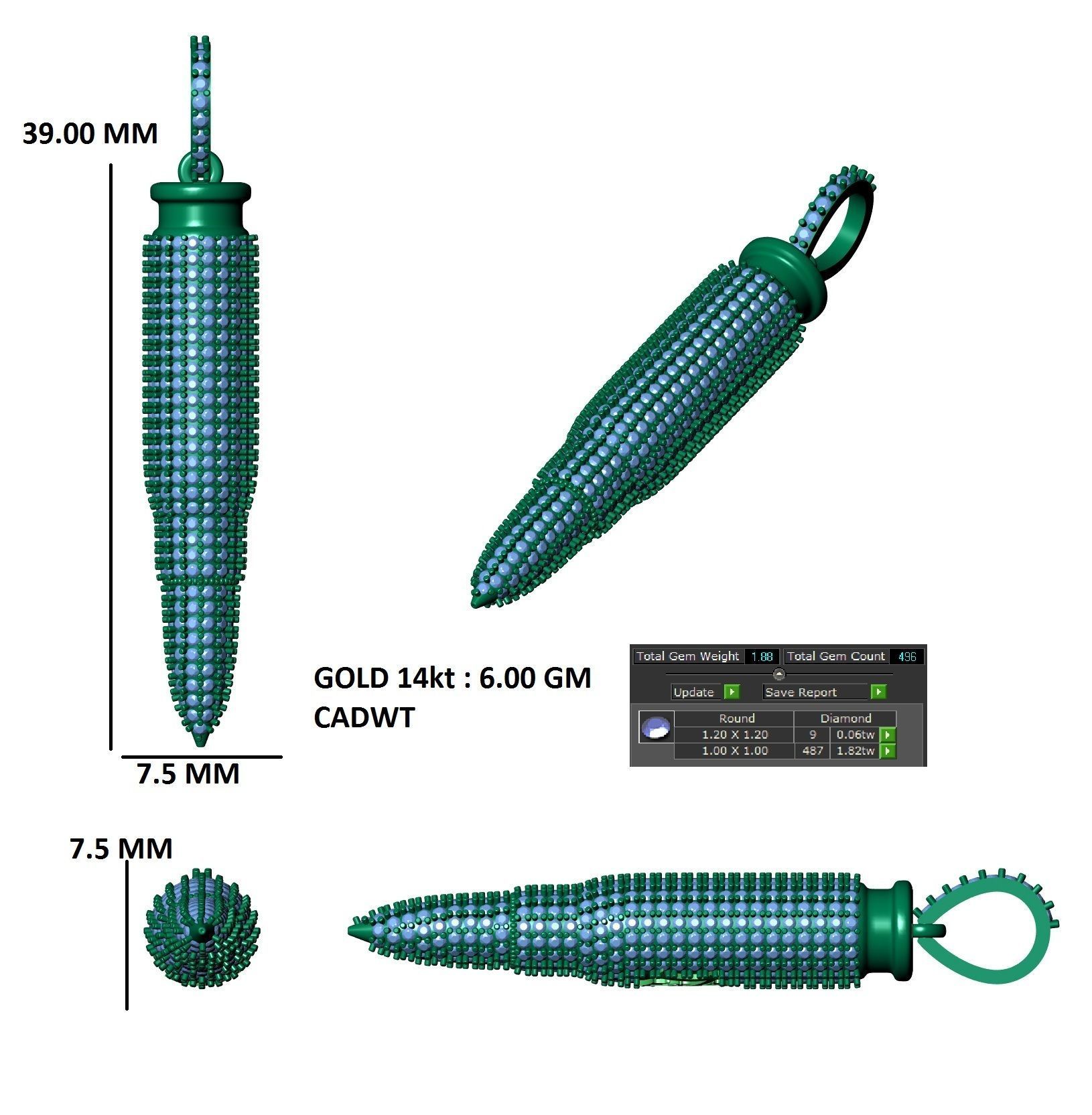 bullet hiphop pendant 3D print model_13