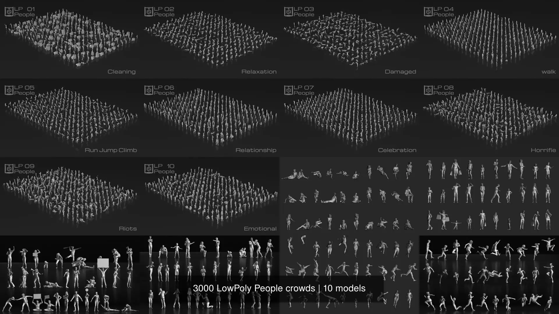 3000 LowPoly People crowds 3D Model Collection_1