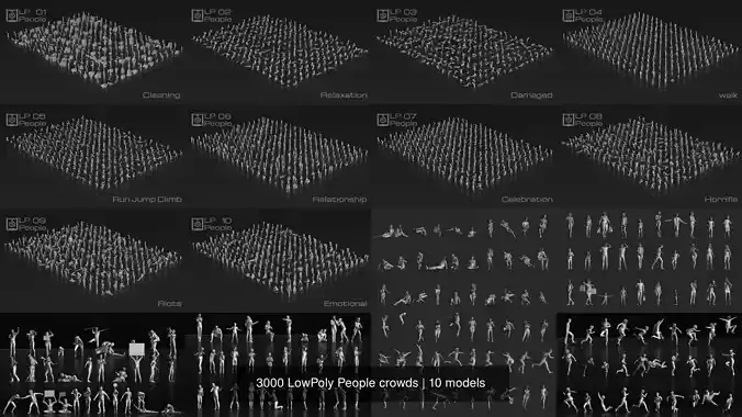 3000 LowPoly People crowds