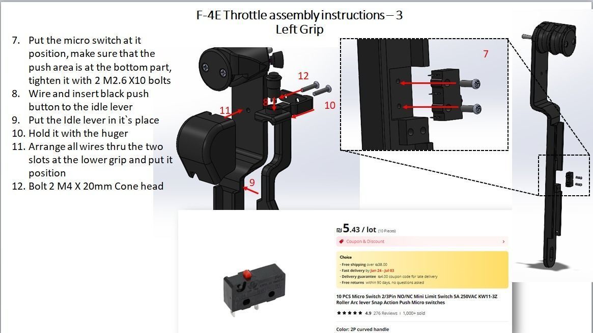 F-4E Pilot throttle for DIY cockpit simulator 3D print model_12