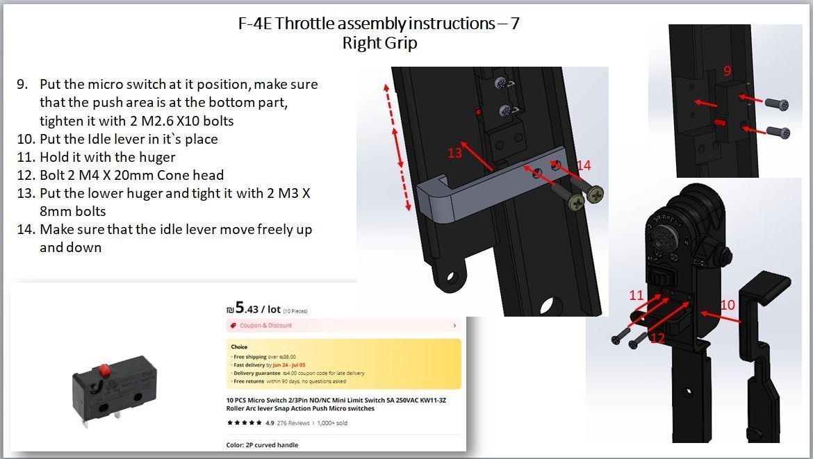 F-4E Pilot throttle for DIY cockpit simulator 3D print model_16