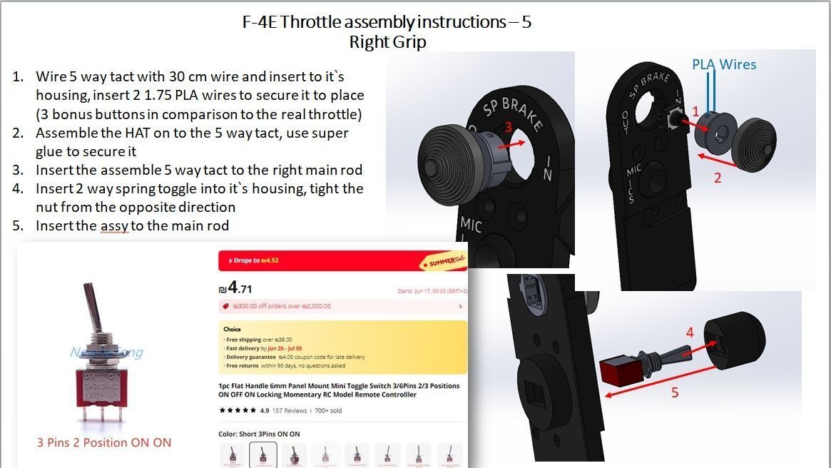 F-4E Pilot throttle for DIY cockpit simulator 3D print model_14