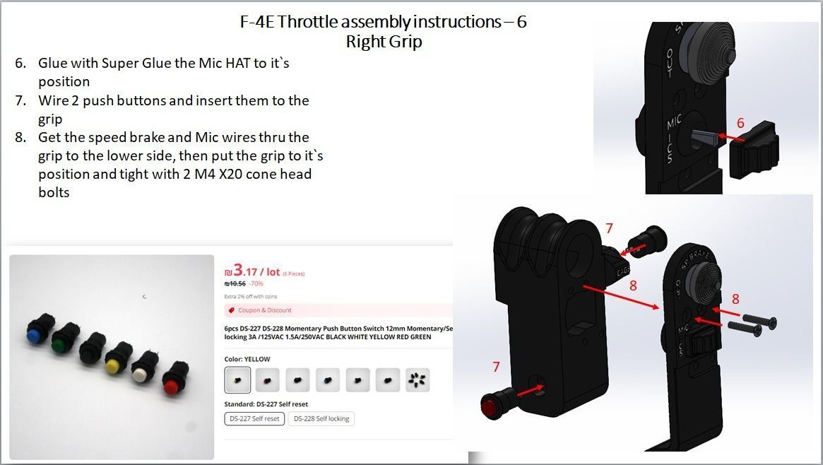 F-4E Pilot throttle for DIY cockpit simulator 3D print model_15