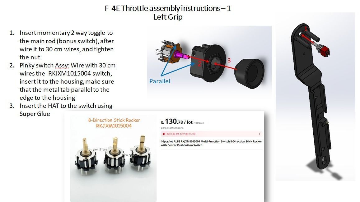 F-4E Pilot throttle for DIY cockpit simulator 3D print model_10
