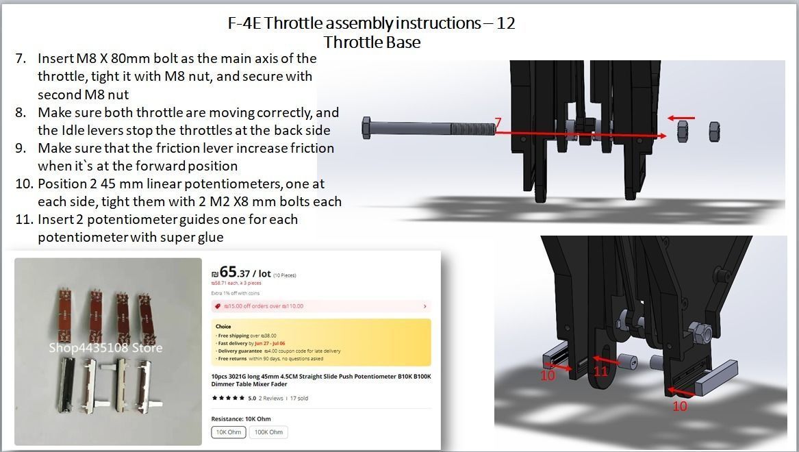 F-4E Pilot throttle for DIY cockpit simulator 3D print model_21