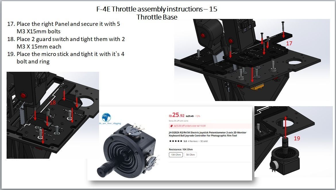 F-4E Pilot throttle for DIY cockpit simulator 3D print model_24