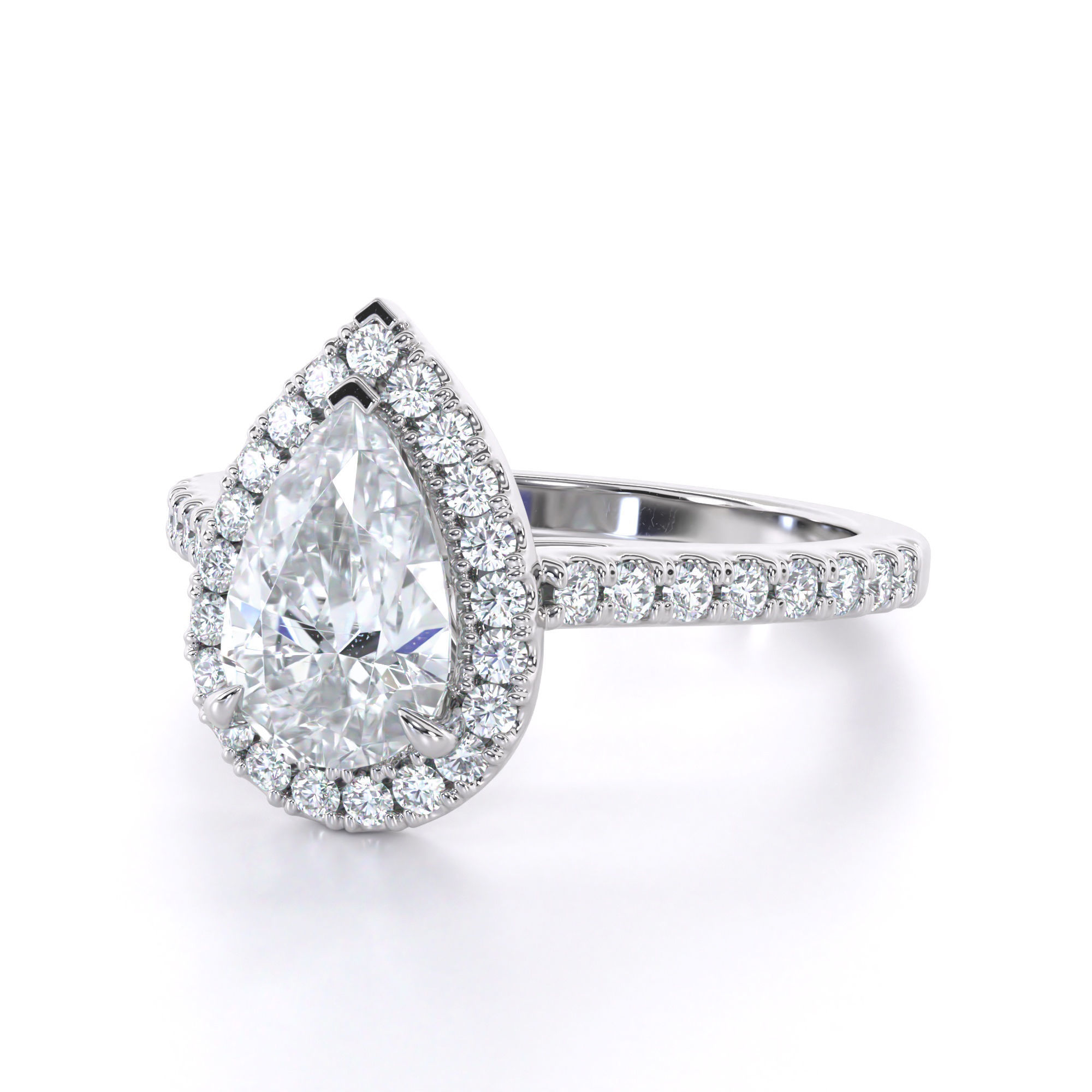 Pear Cut Engagement Ring One Row Pave Diamond Band 3D print model_1