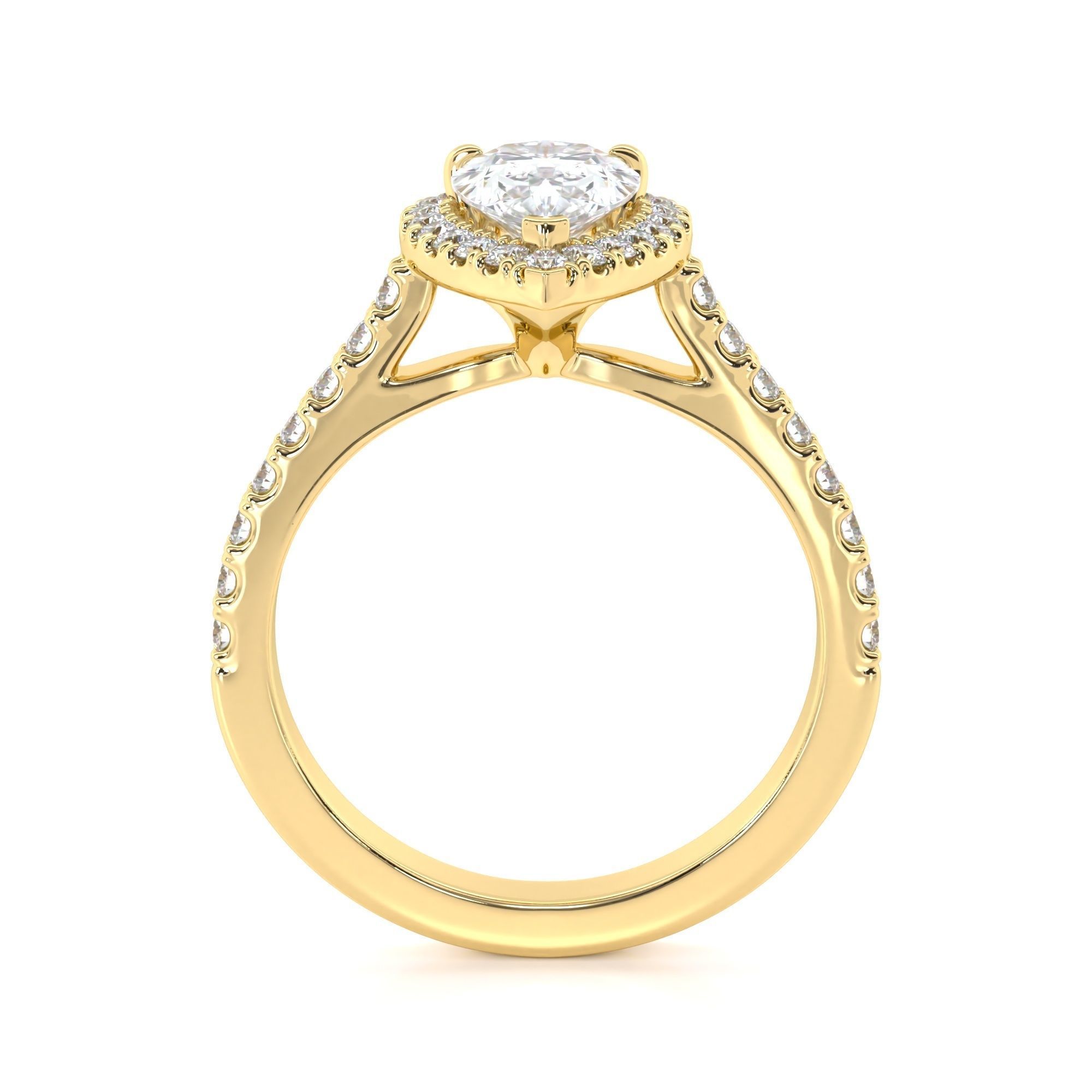 Pear Cut Engagement Ring One Row Pave Diamond Band 3D print model_11