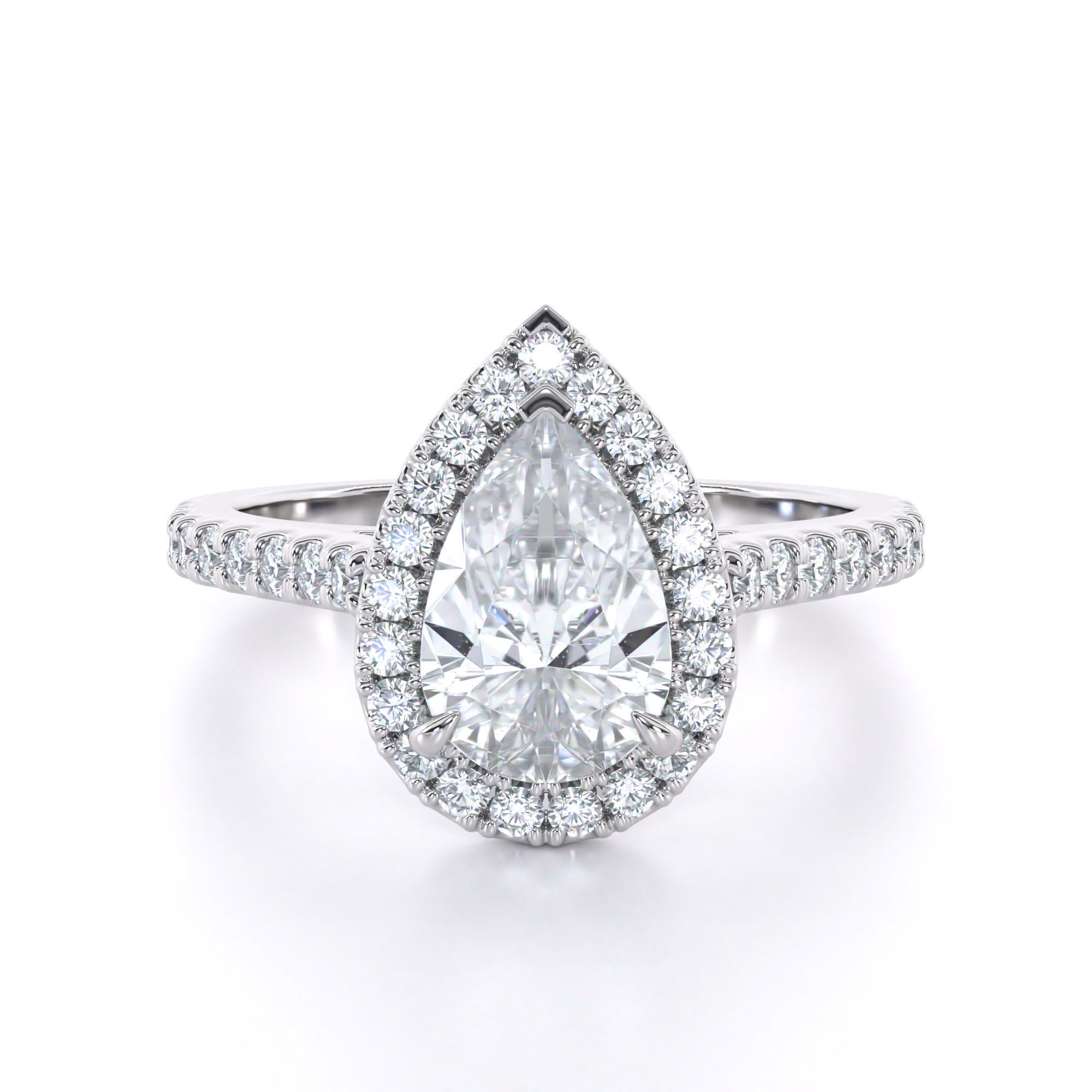 Pear Cut Engagement Ring One Row Pave Diamond Band 3D print model_4