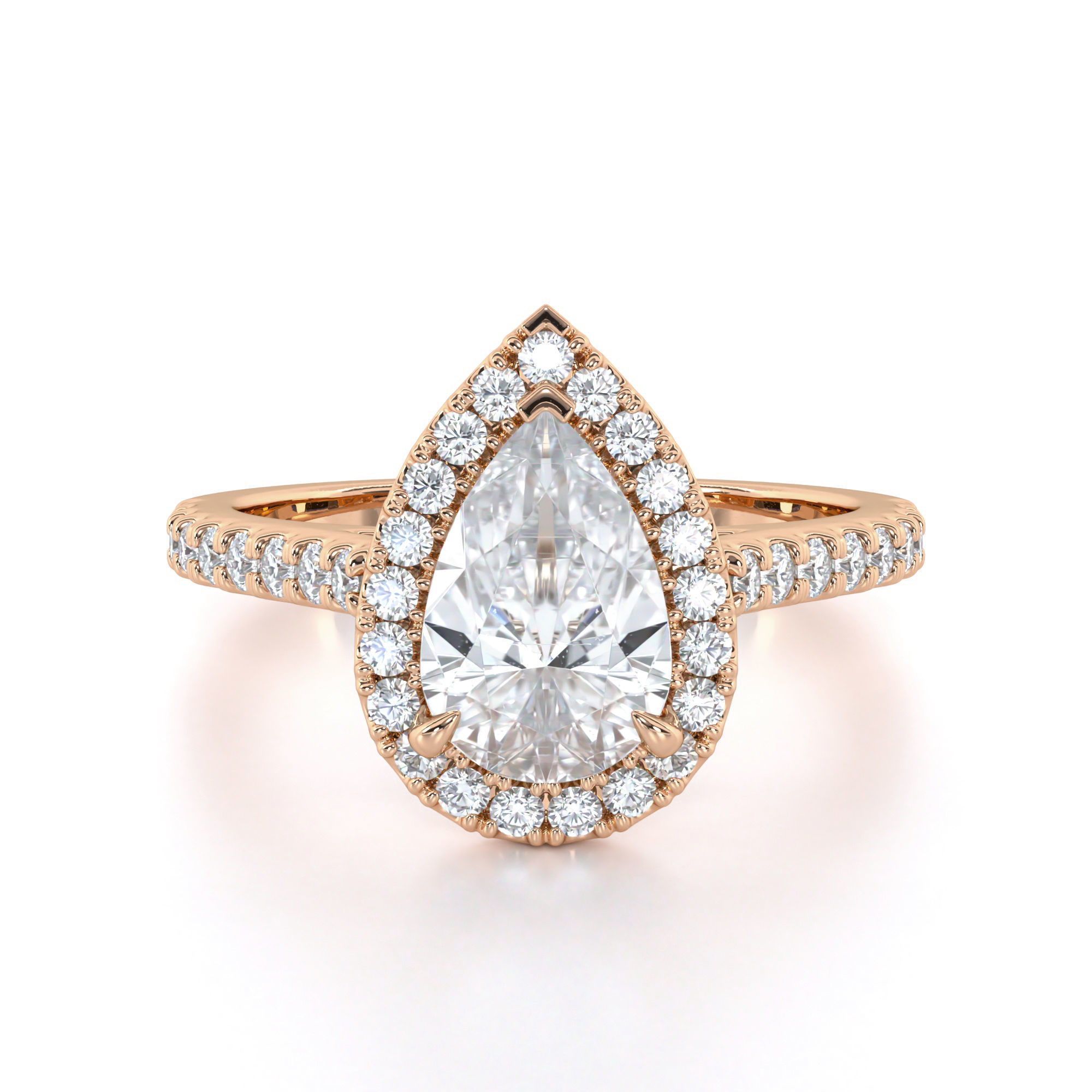 Pear Cut Engagement Ring One Row Pave Diamond Band 3D print model_6