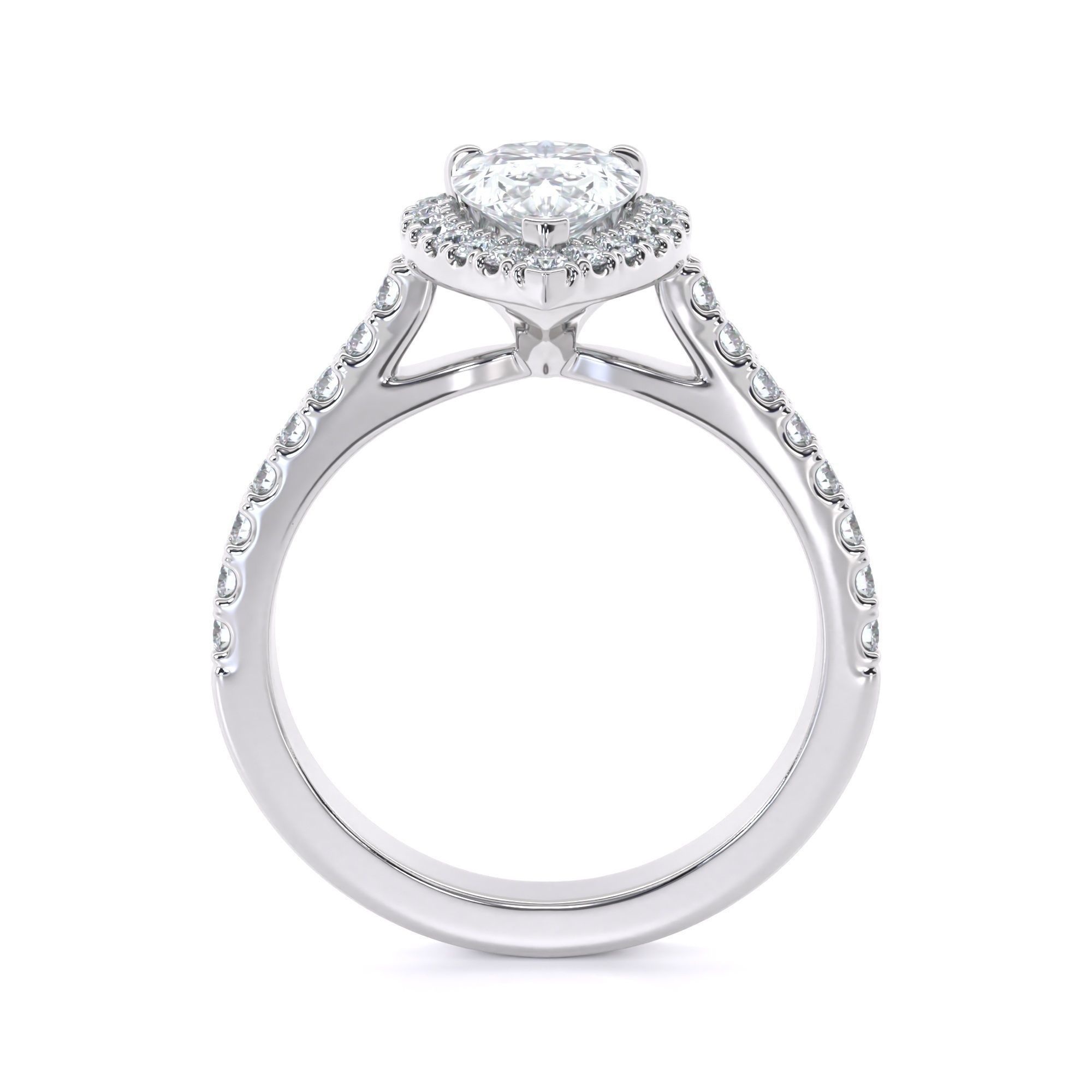Pear Cut Engagement Ring One Row Pave Diamond Band 3D print model_10