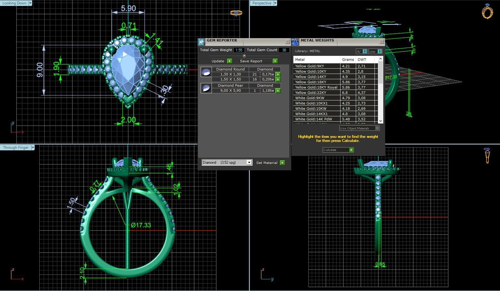 Pear Cut Engagement Ring One Row Pave Diamond Band 3D print model_14