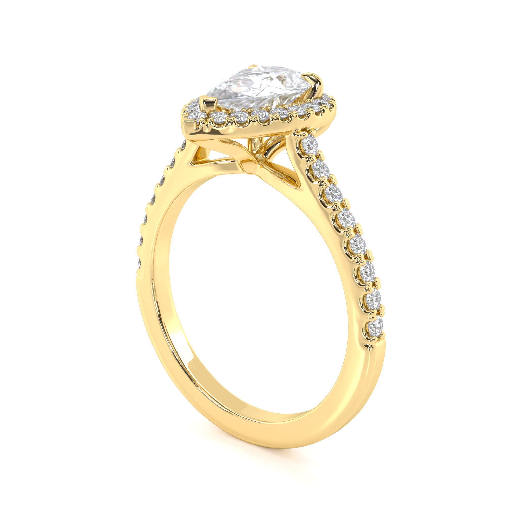 Pear Cut Engagement Ring One Row Pave Diamond Band 3D print model_8