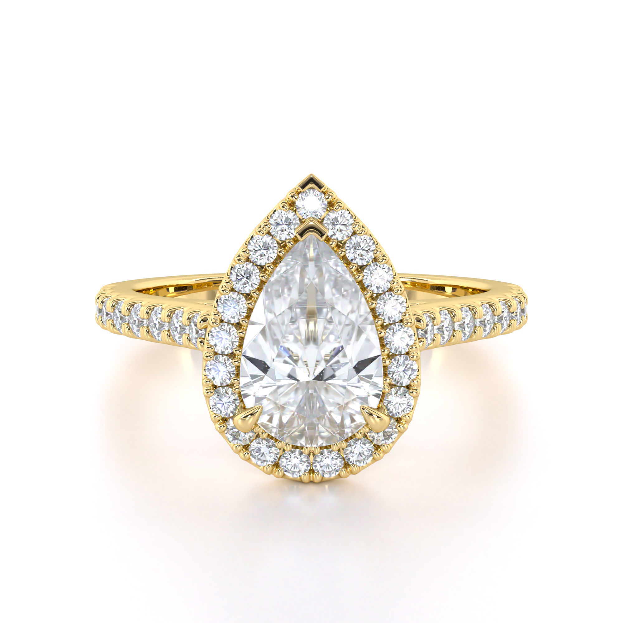 Pear Cut Engagement Ring One Row Pave Diamond Band 3D print model_5