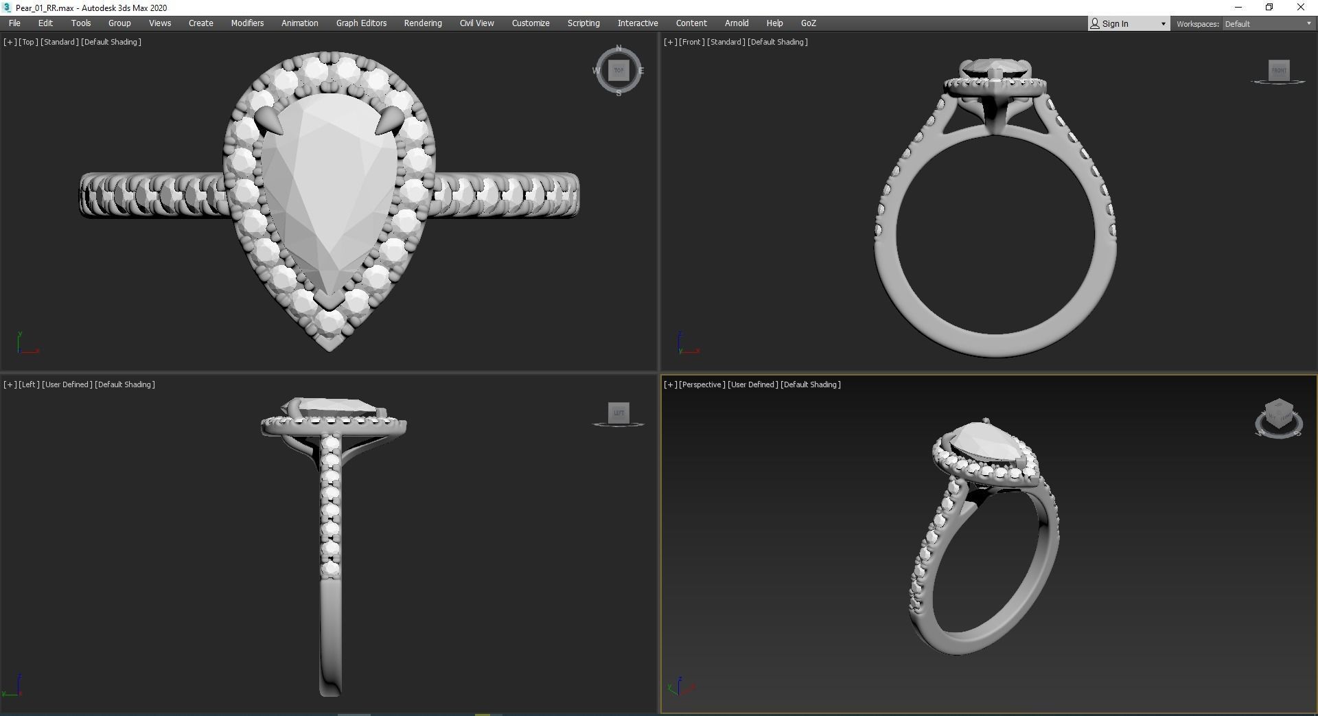 Pear Cut Engagement Ring One Row Pave Diamond Band 3D print model_13