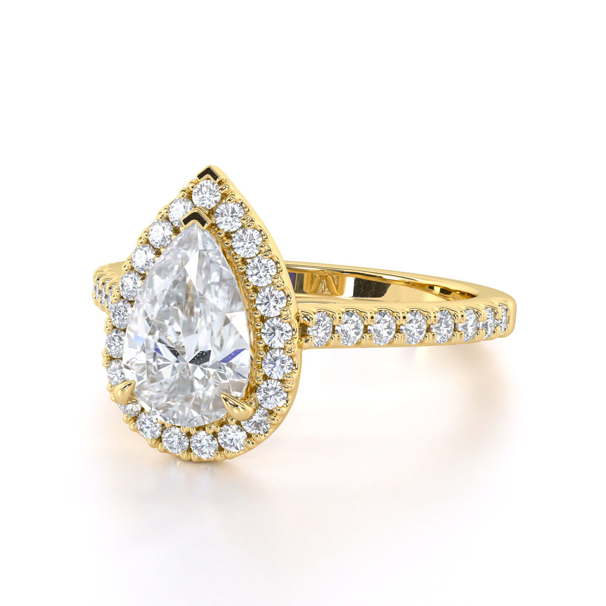 Pear Cut Engagement Ring One Row Pave Diamond Band 3D print model_2