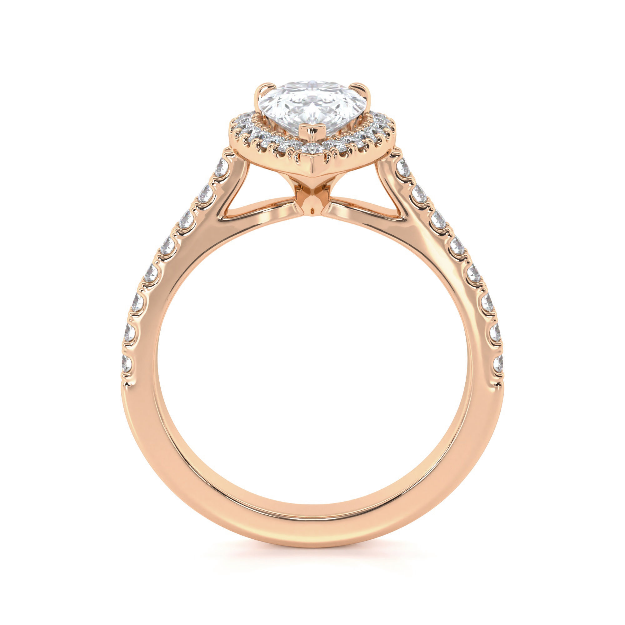 Pear Cut Engagement Ring One Row Pave Diamond Band 3D print model_12