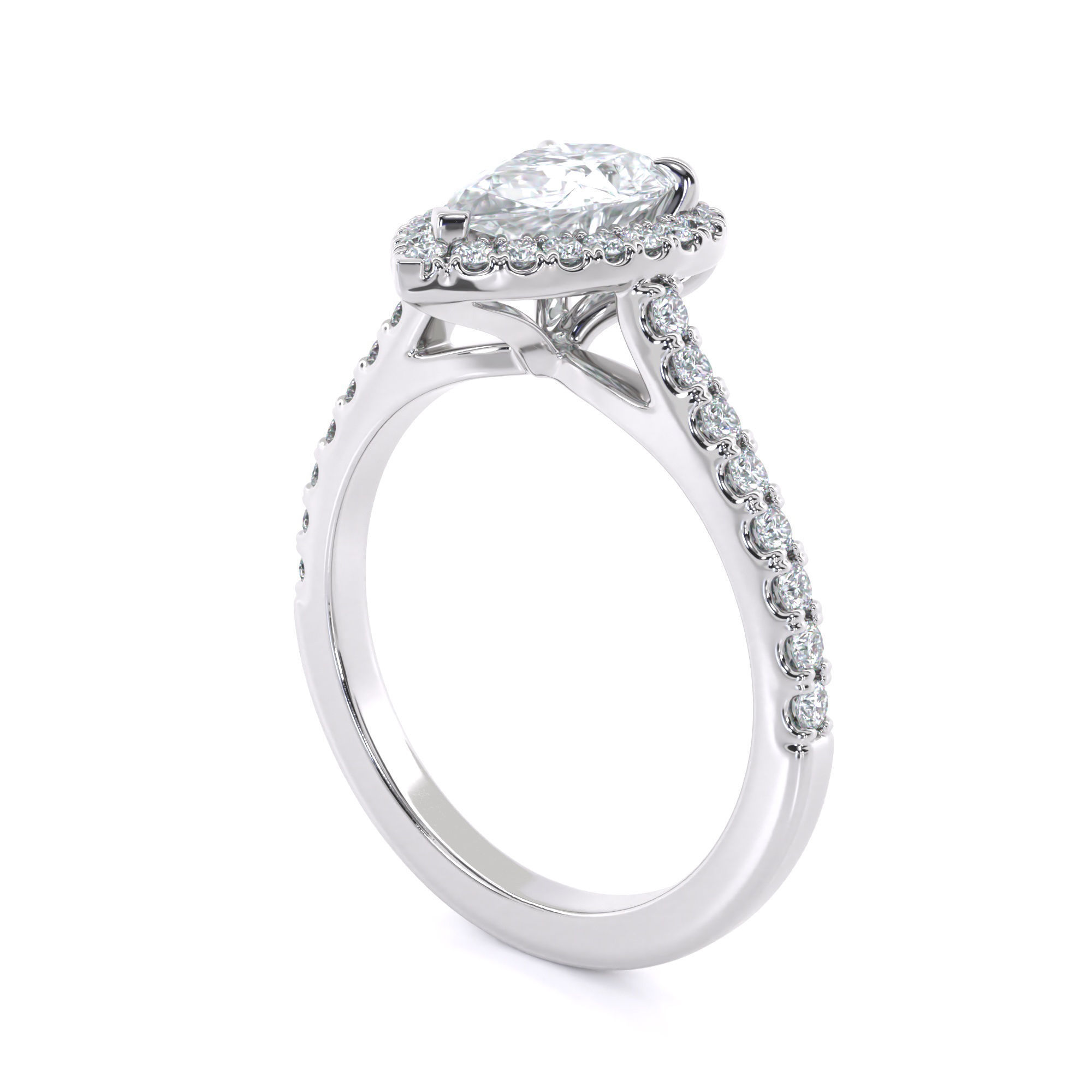 Pear Cut Engagement Ring One Row Pave Diamond Band 3D print model_7