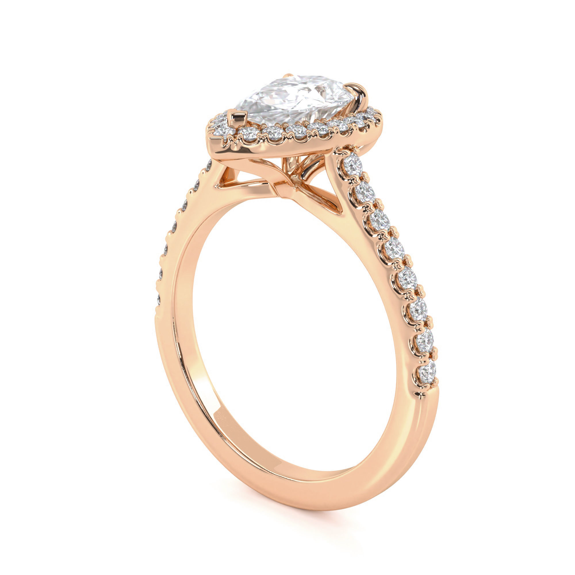 Pear Cut Engagement Ring One Row Pave Diamond Band 3D print model_9