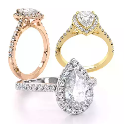 Pear Cut Engagement Ring One Row Pave Diamond Band 3D print model Pear Cut Engagement Ring One Row Pave Diamond Band 3D print model