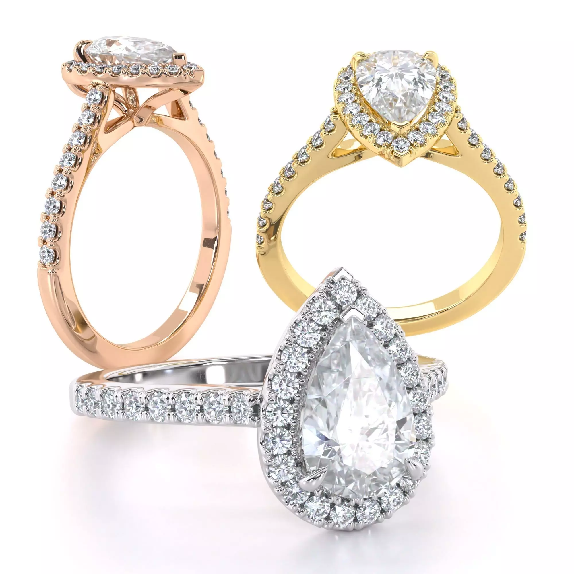 Pear Cut Engagement Ring One Row Pave Diamond Band 3D print model_0