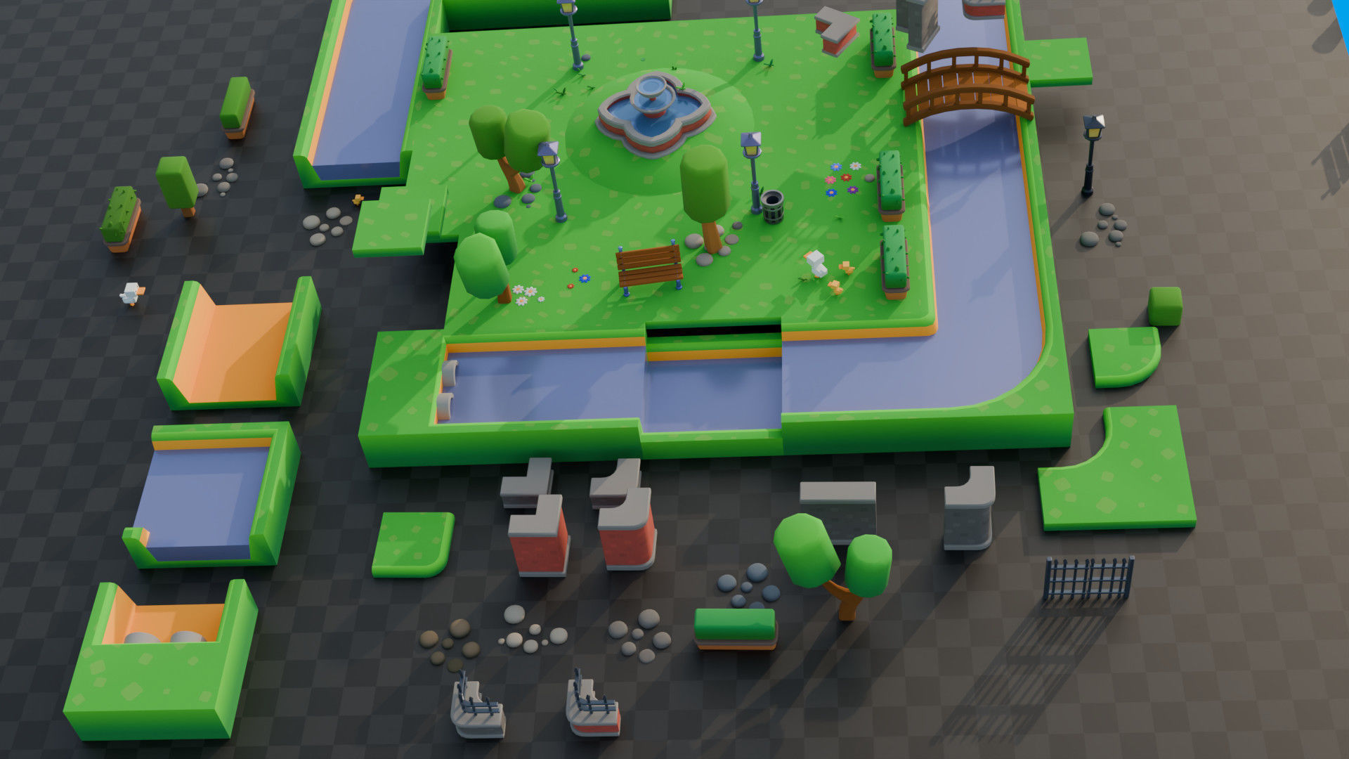 Cute Park Pack 3D model_3