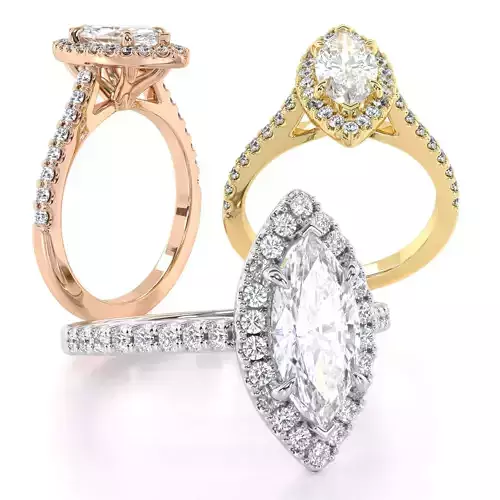 Marquise Cut Engagement Ring One Row Pave Diamond Band