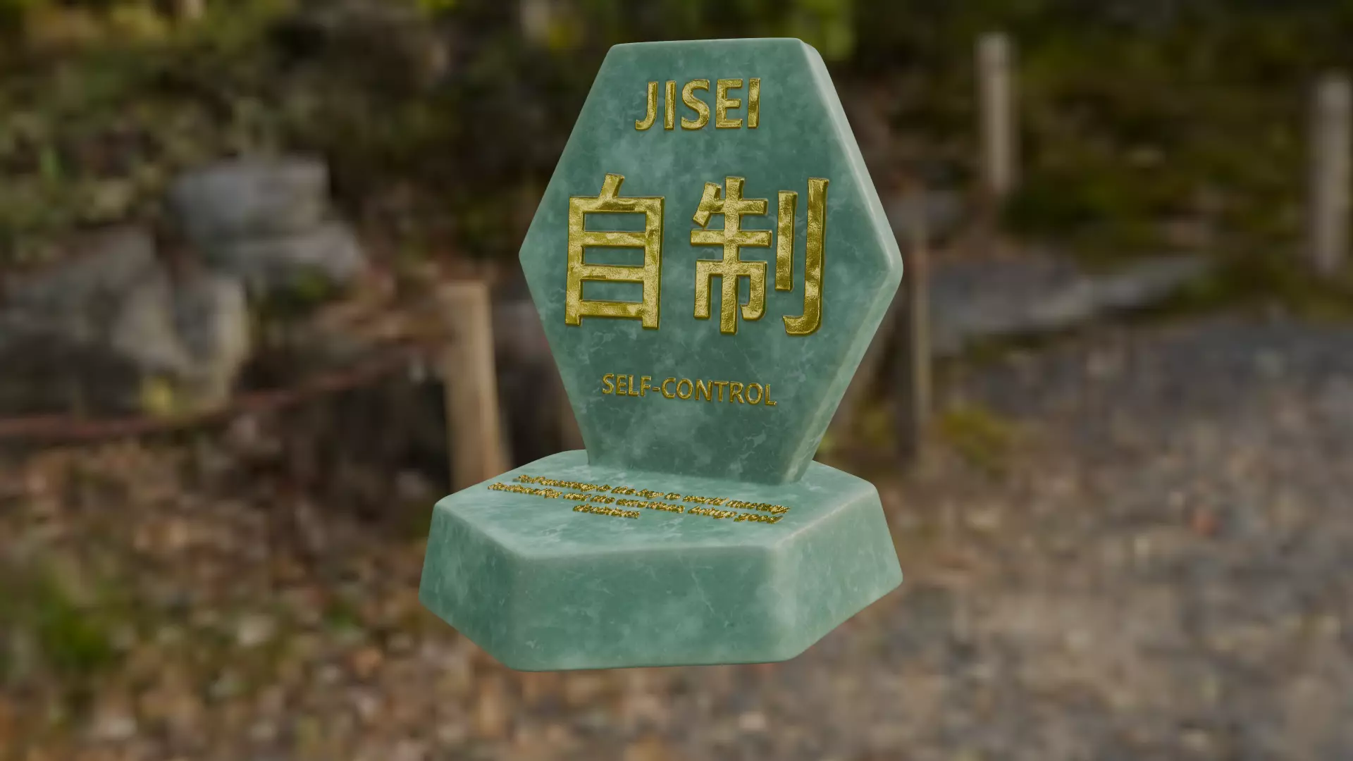 Hexagonal motivational message tablet about self-control 3D print model_0