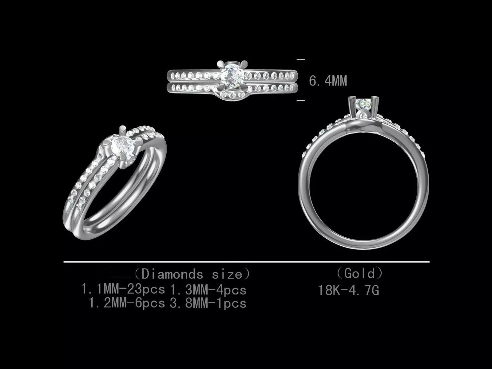 Double layer design engagement diamond ring for women 3D model 3D print model