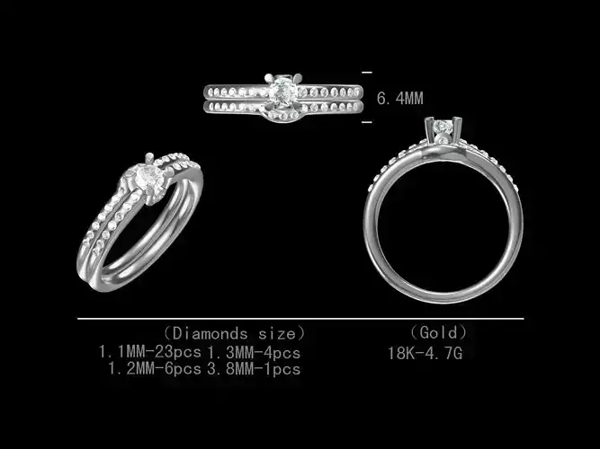 Double layer design engagement diamond ring for women 3D model
