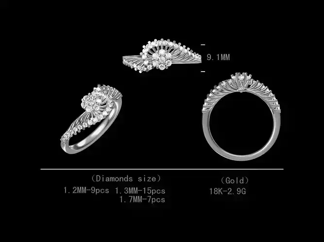 Stylish engagement diamond ring for women 3D model 
