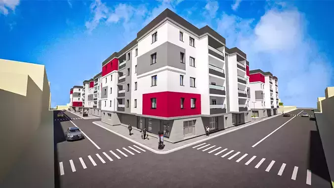 Modern Apartment Complex and Environment Full Exterior 3D Model