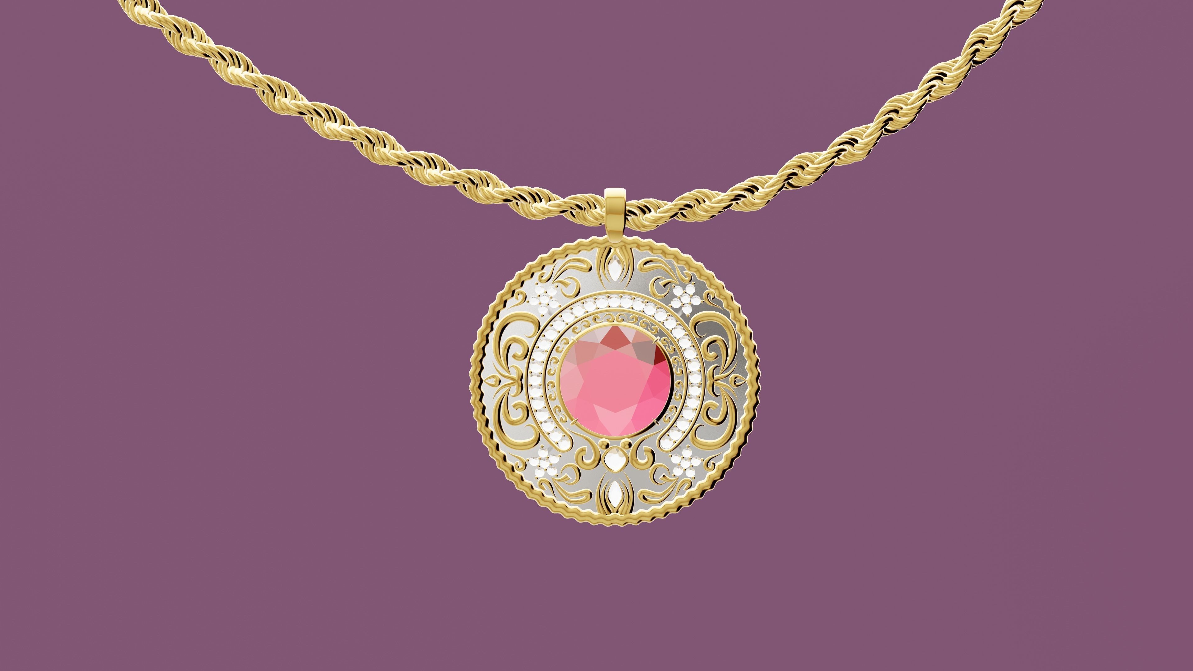 Diamond Pendant with Rope Chain 3D model_3