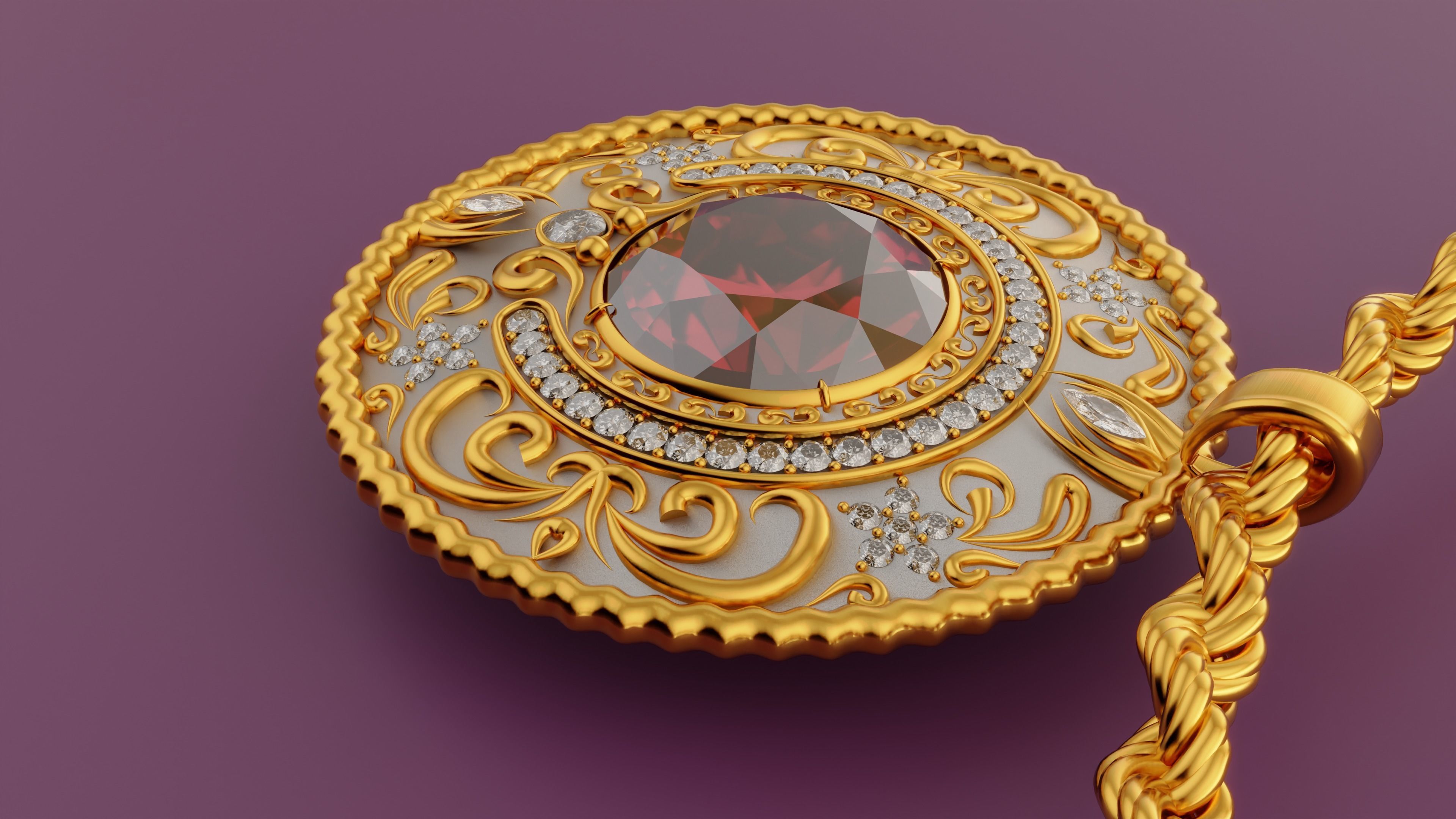 Diamond Pendant with Rope Chain 3D model_1