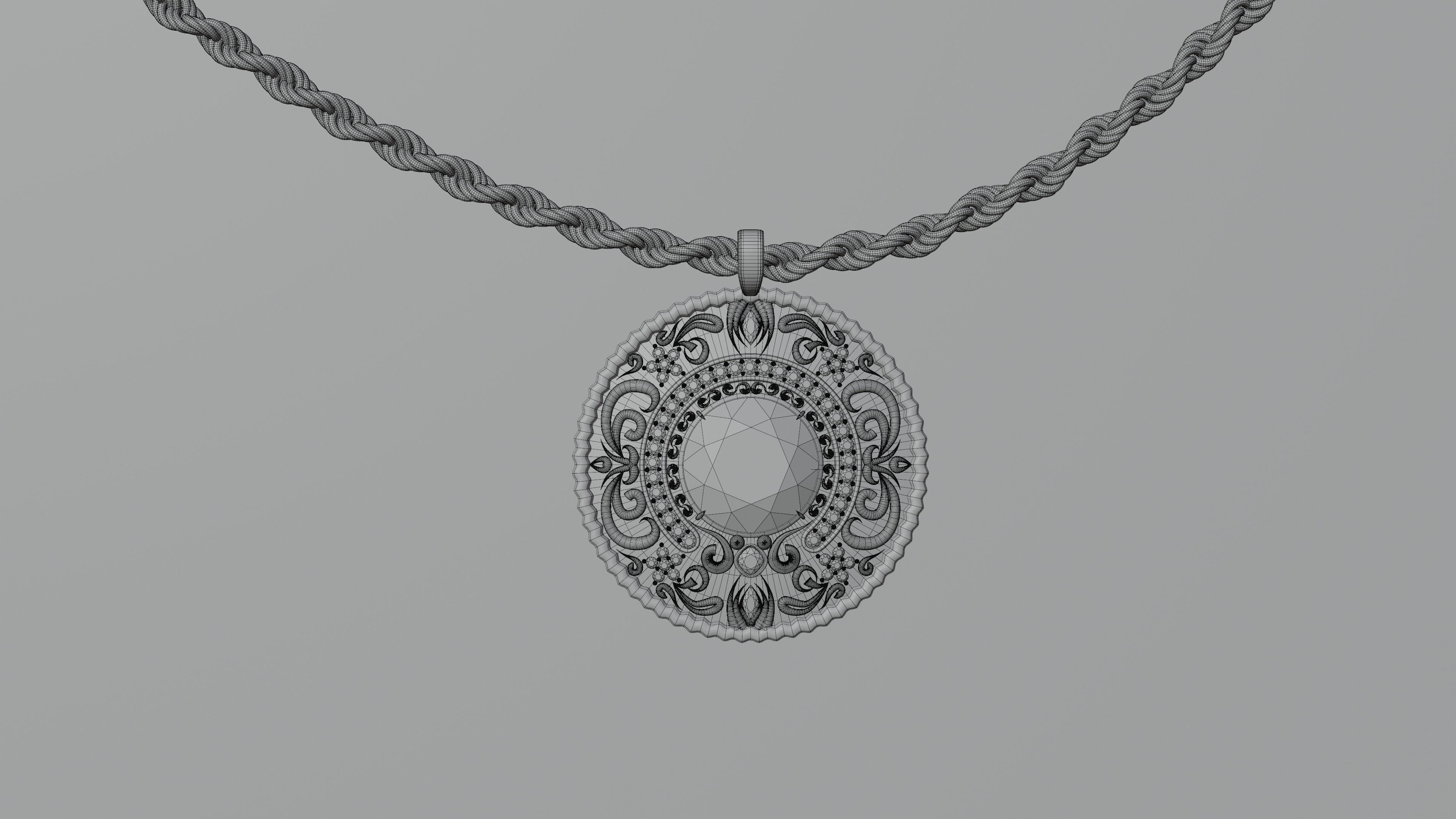 Diamond Pendant with Rope Chain 3D model_5