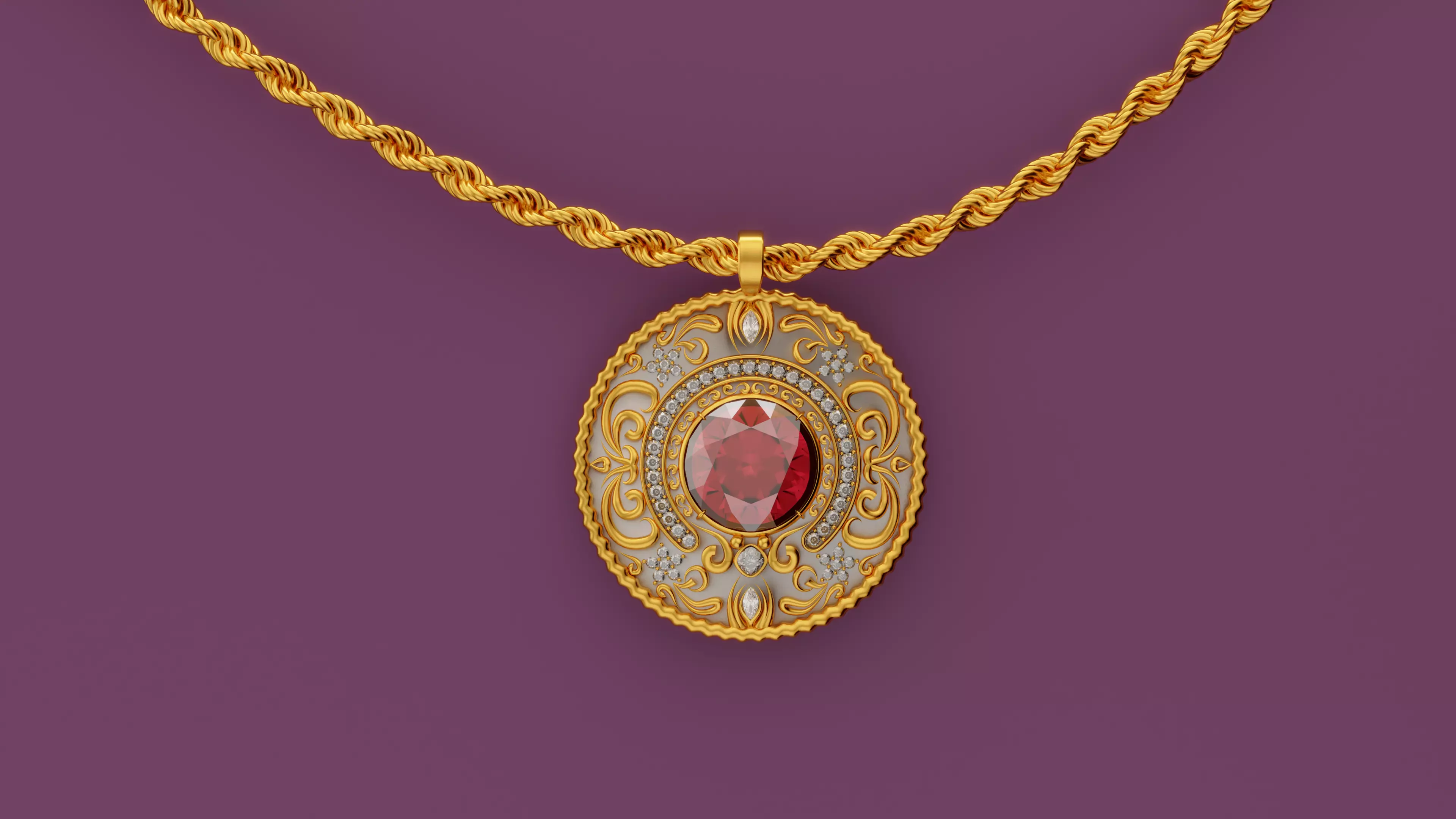 Diamond Pendant with Rope Chain 3D model_0