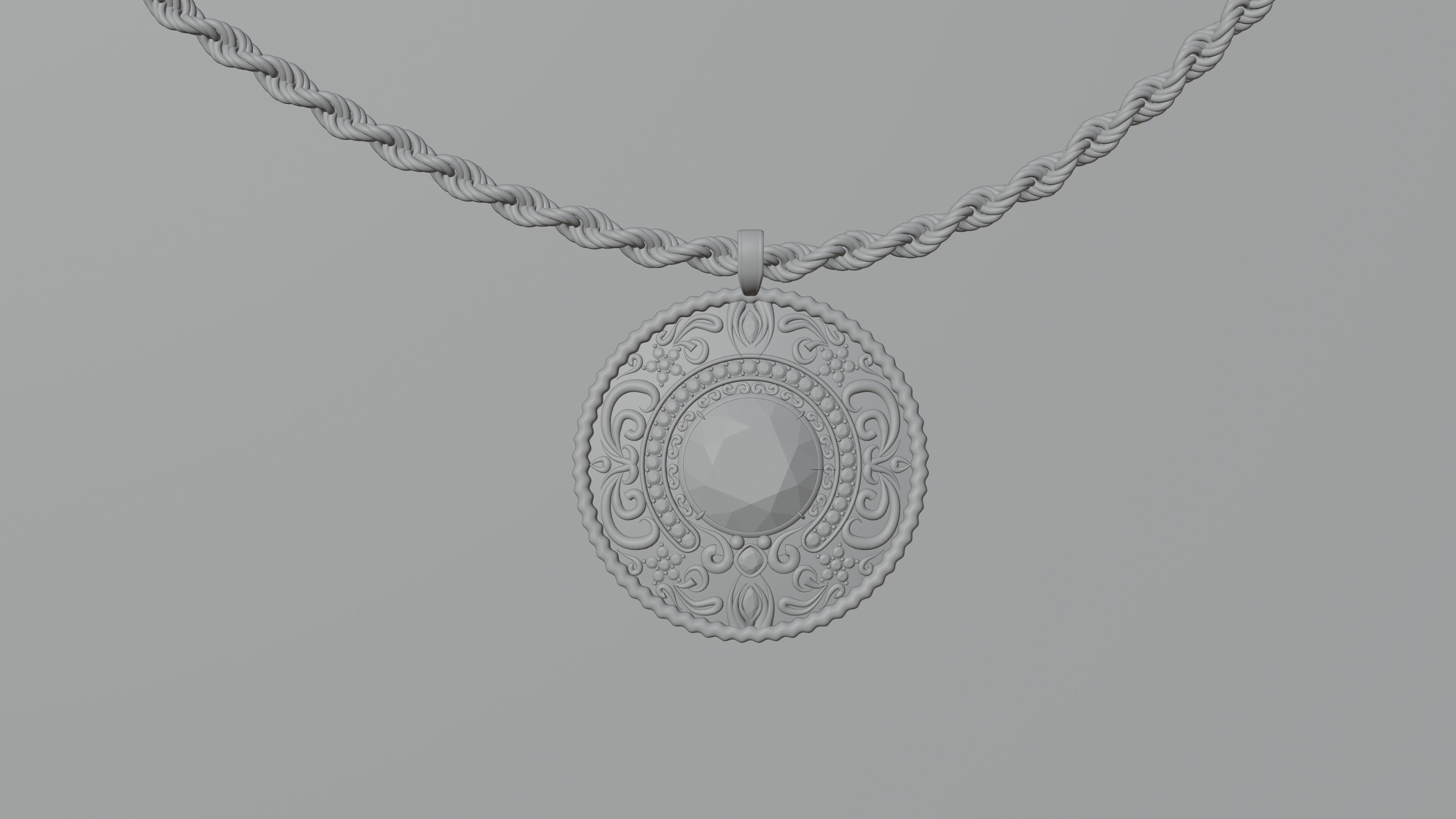 Diamond Pendant with Rope Chain 3D model_4