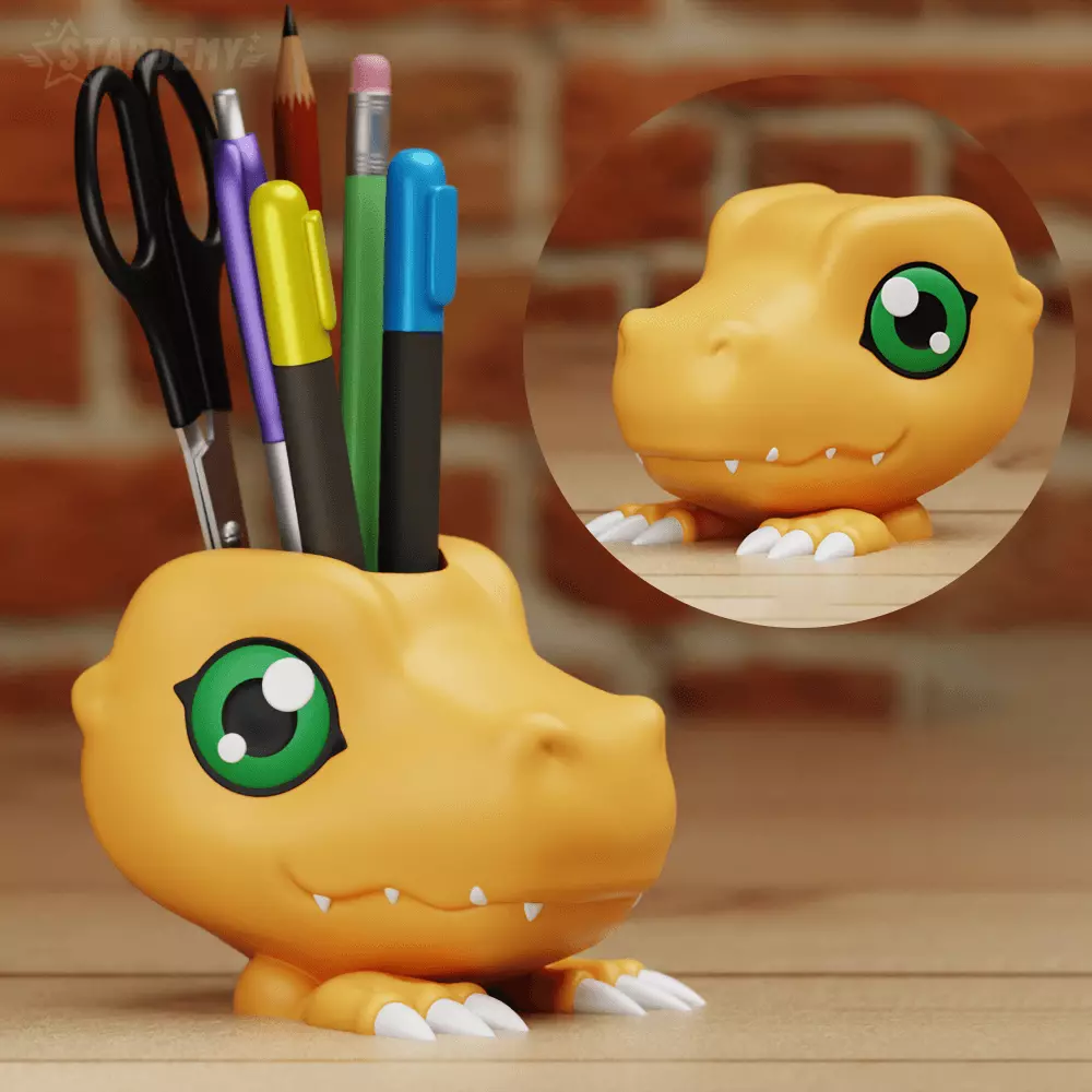 AGUMON DECOR PLANTER PEN HOLDER DIGIMON 3D print model_0