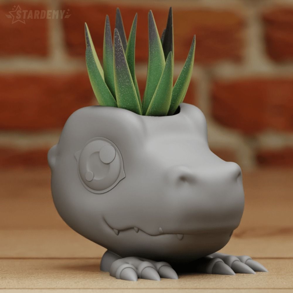 AGUMON DECOR PLANTER PEN HOLDER DIGIMON 3D print model_7