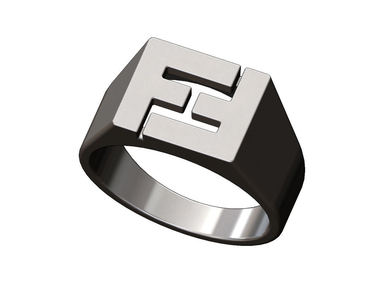 F Fendi reactangular signet ring Us sizes 6to11 3D print model_11