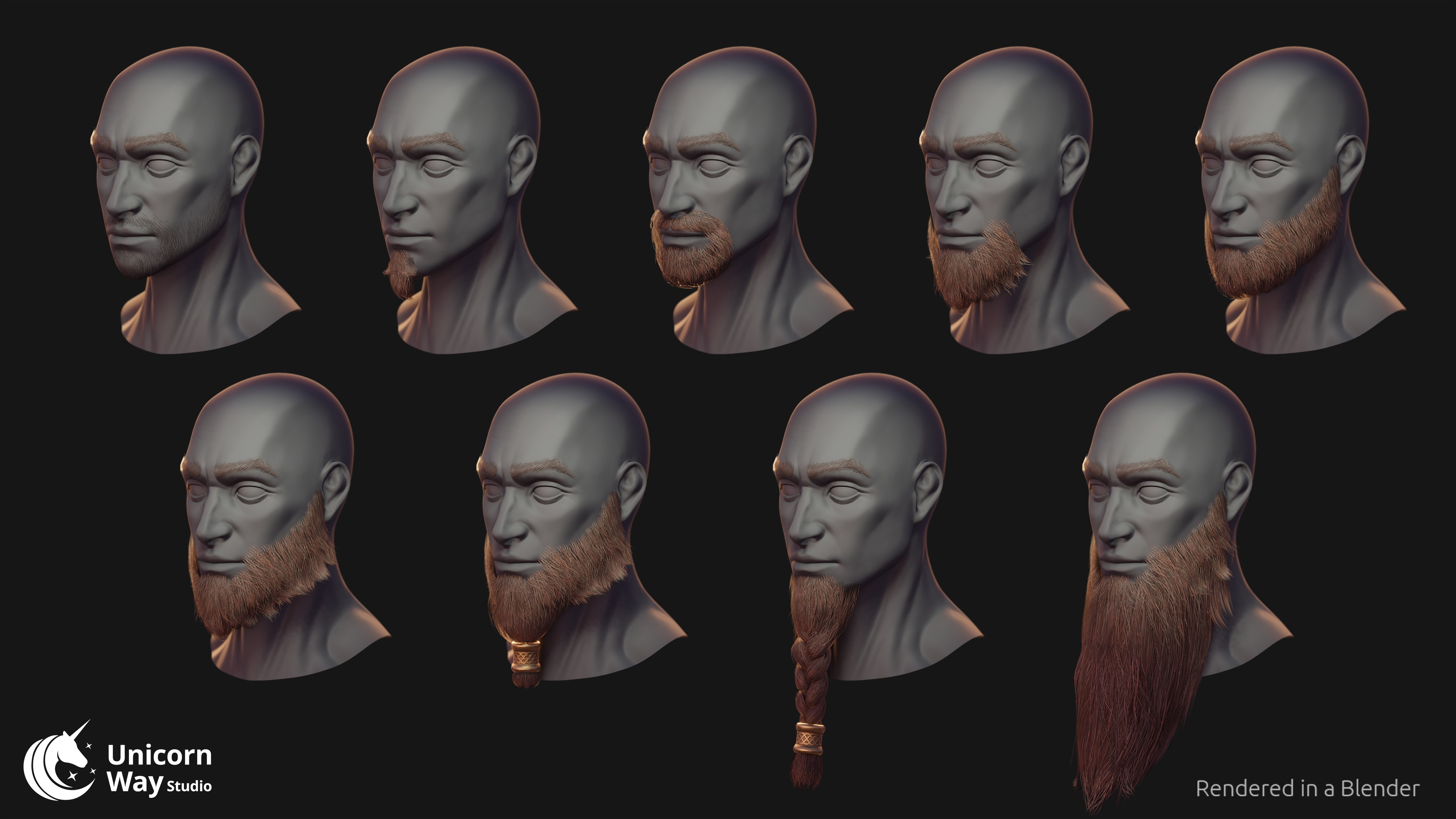 Hair and Beard Pack Low-poly 3D model_2