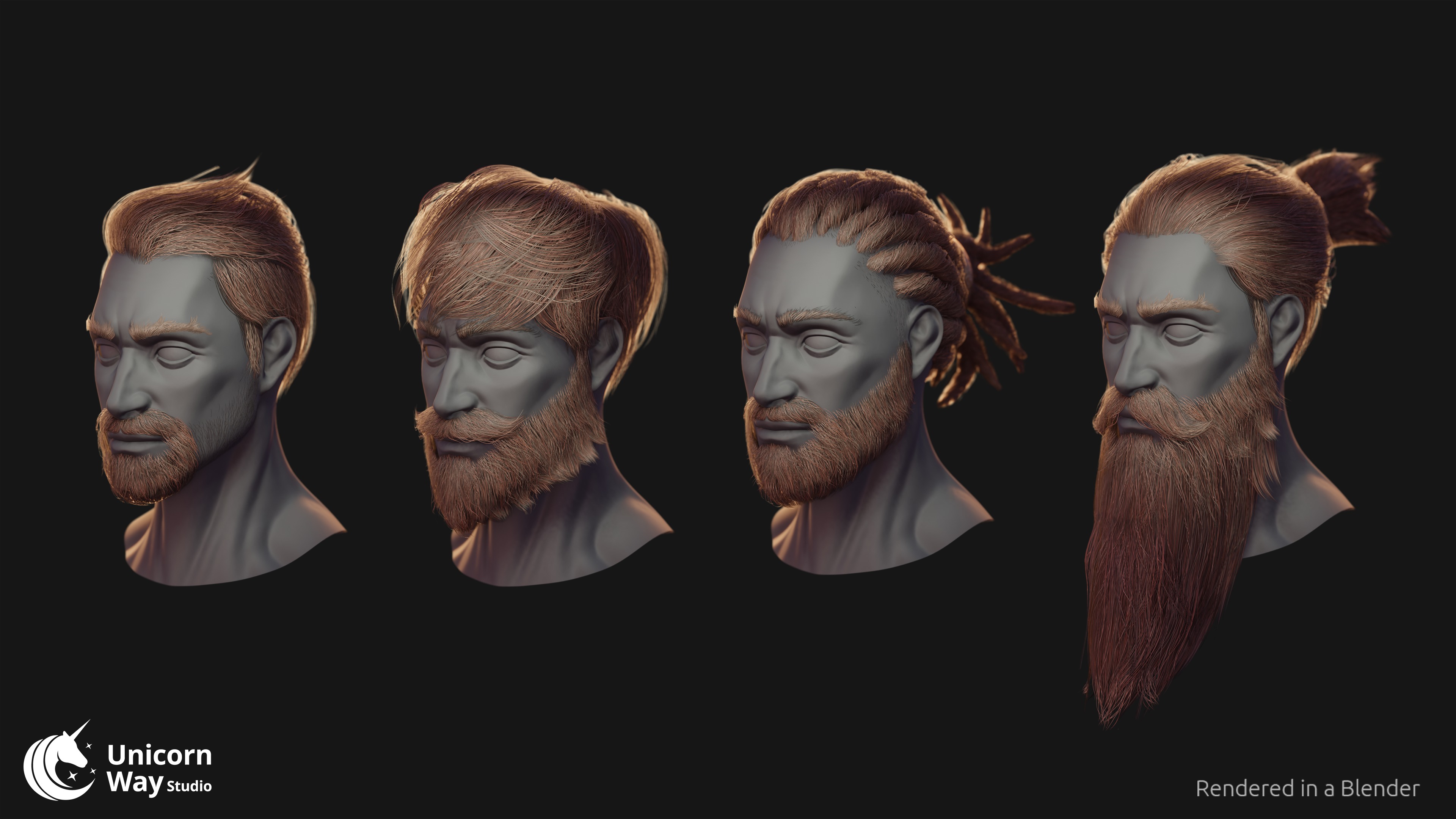 Hair and Beard Pack Low-poly 3D model_5