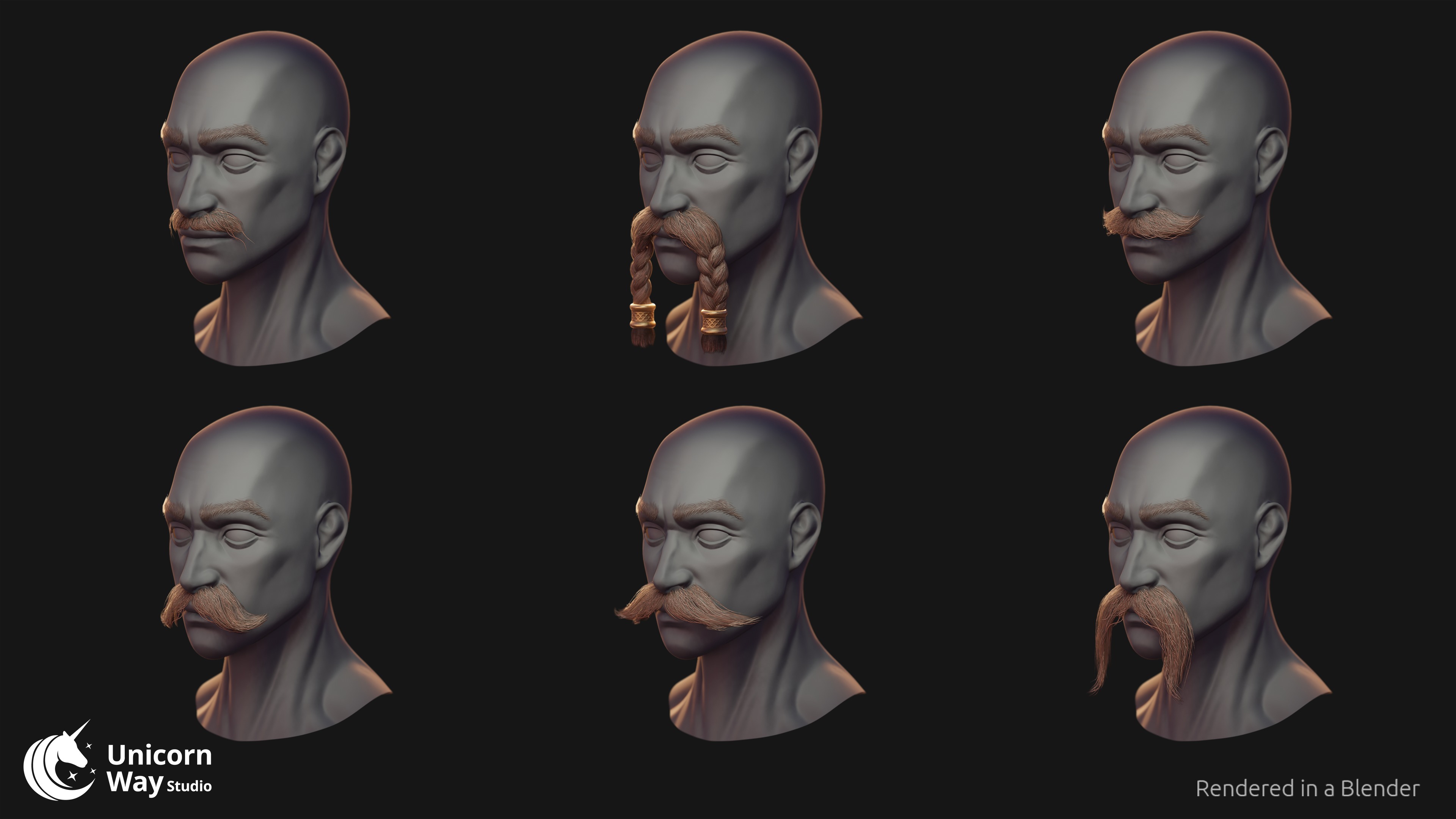 Hair and Beard Pack Low-poly 3D model_3