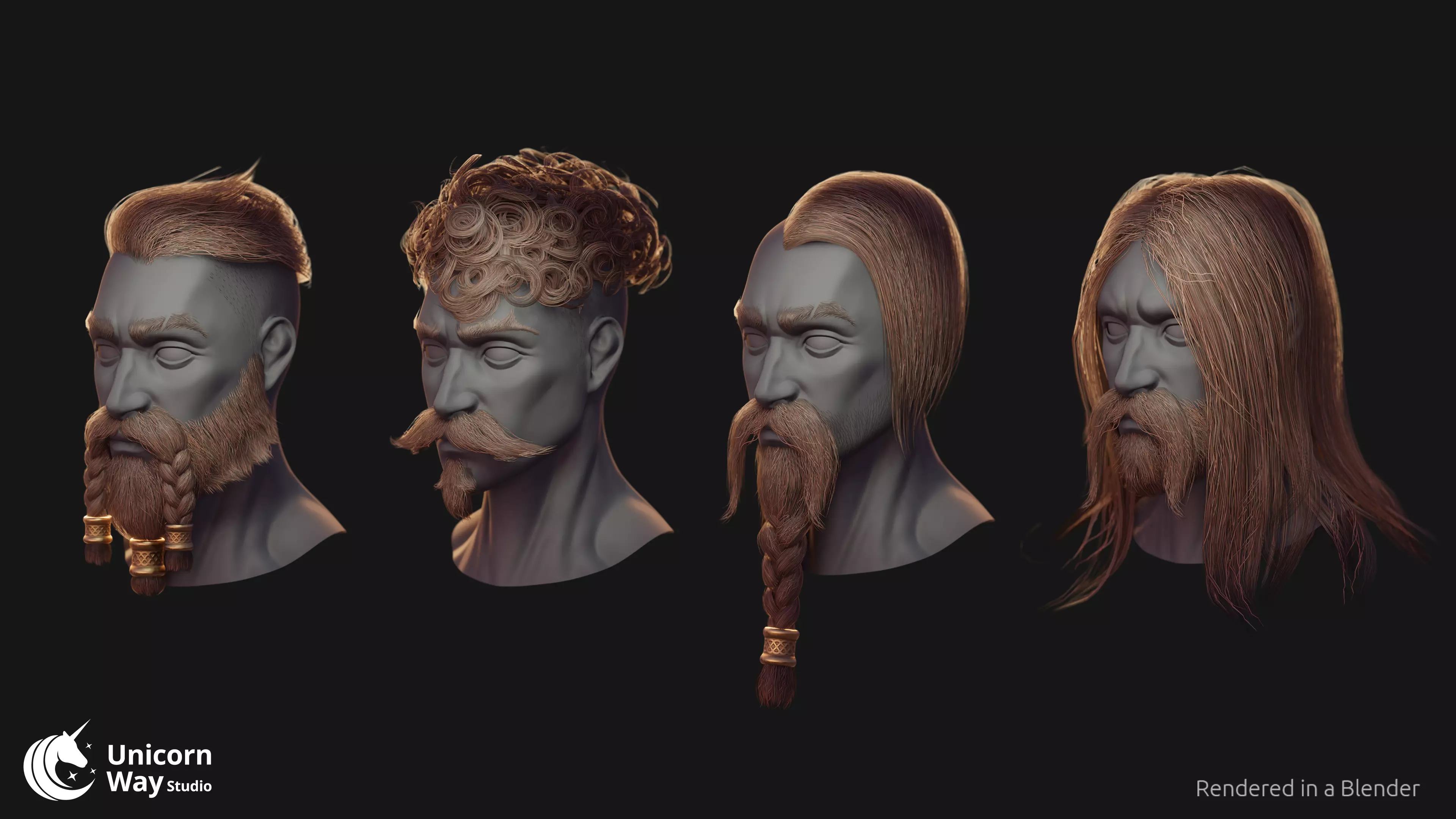 Hair and Beard Pack Low-poly 3D model_0