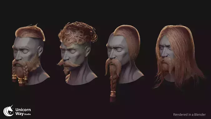 Hair and Beard Pack Low-poly 3D model