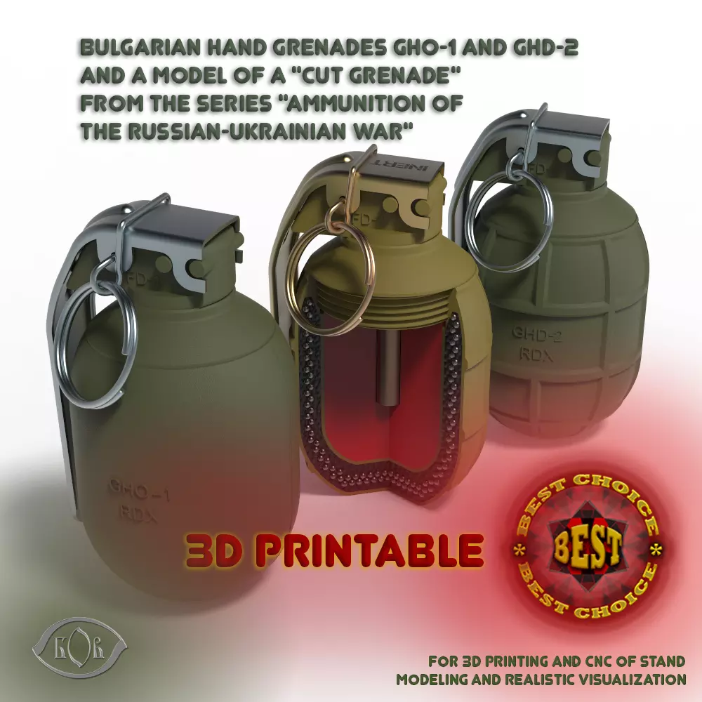 Bulgarian hand grenades GHO1 and GHD2 Moulage 3Dprintable 3D model_0