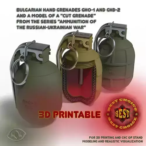 Bulgarian hand grenades GHO1 and GHD2 Moulage 3Dprintable 3D model