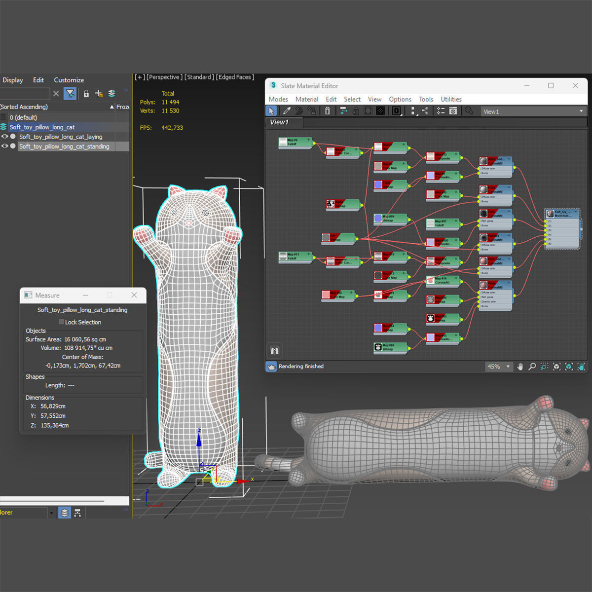 Soft toy pillow long cat 3D model_6